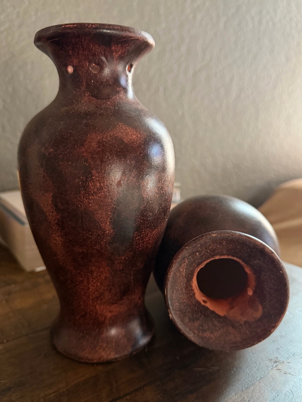 Vintage Dark Brown Ceramic Vases Set of 2
